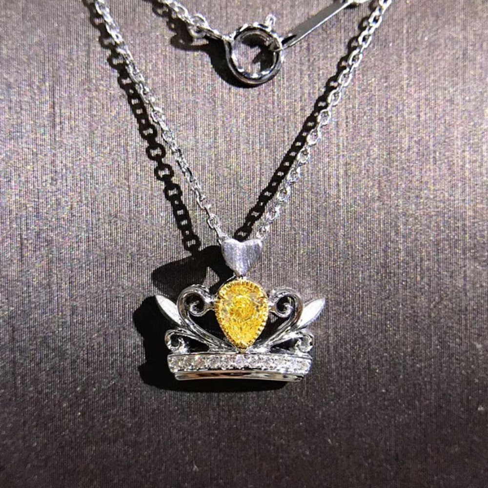 💝"Lovely Crown Shape Yellow Crystal Pur Pear Zircon Silver UNVN12409